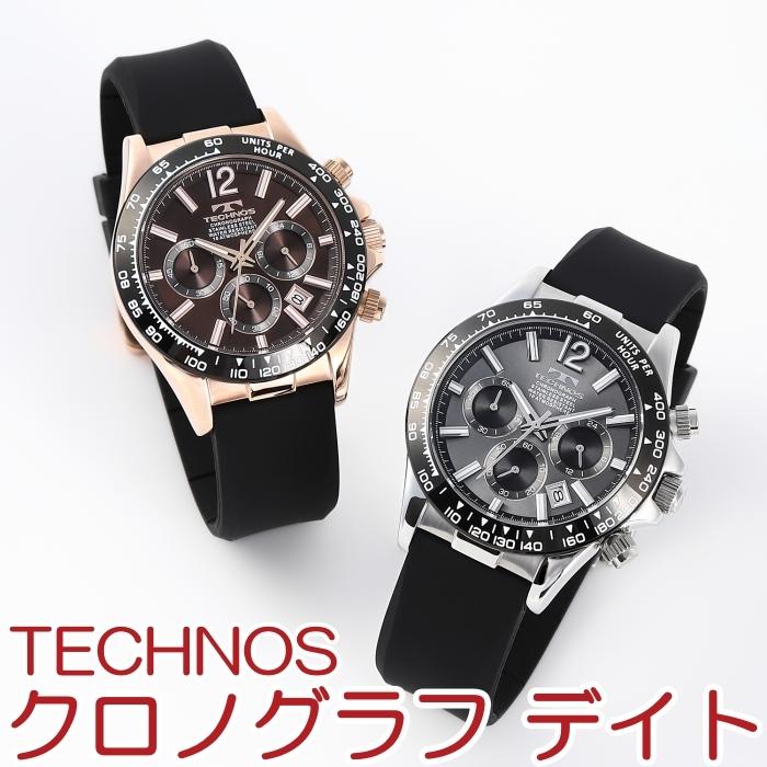 テクノス 2022年新作 クロノグラフ デイト 腕時計 (TECHNOS セイコー クオーツ使用 １０気圧防水 蓄光インデックス クリスタルガラス シリコンベルト)｜r-style