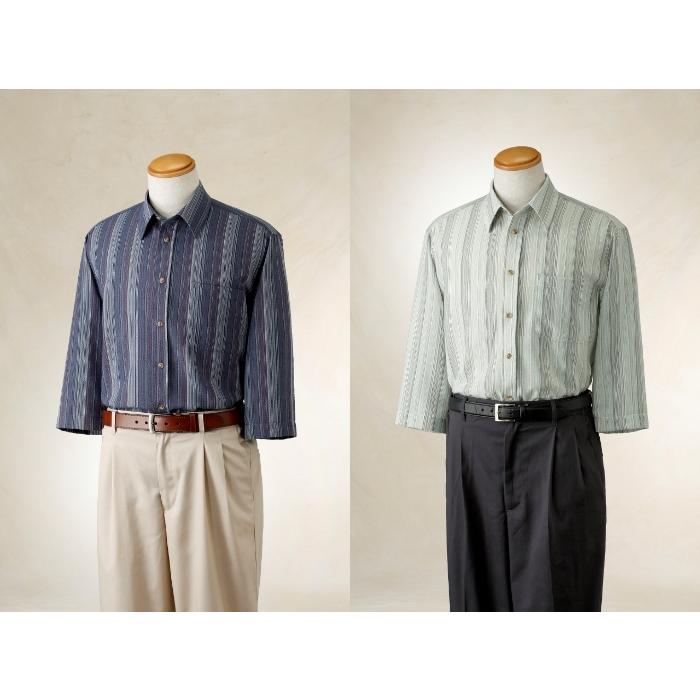 匠しじら織七分袖シャツ2枚組 (レギュラーカラー) (ネイビー系