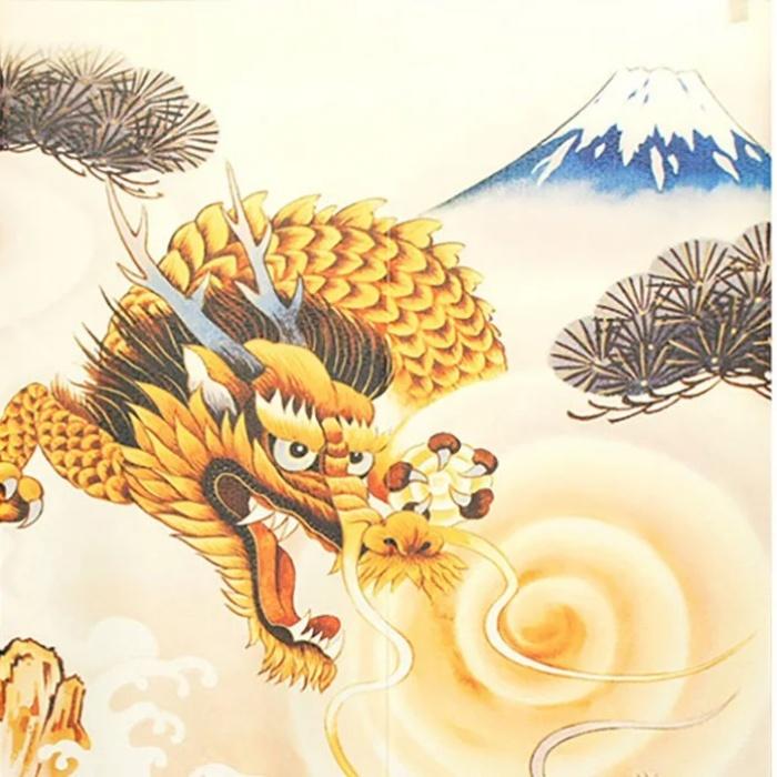 開運 龍のれん (龍と富士山) 幅85cm× 丈150cm 縁起物 風水 