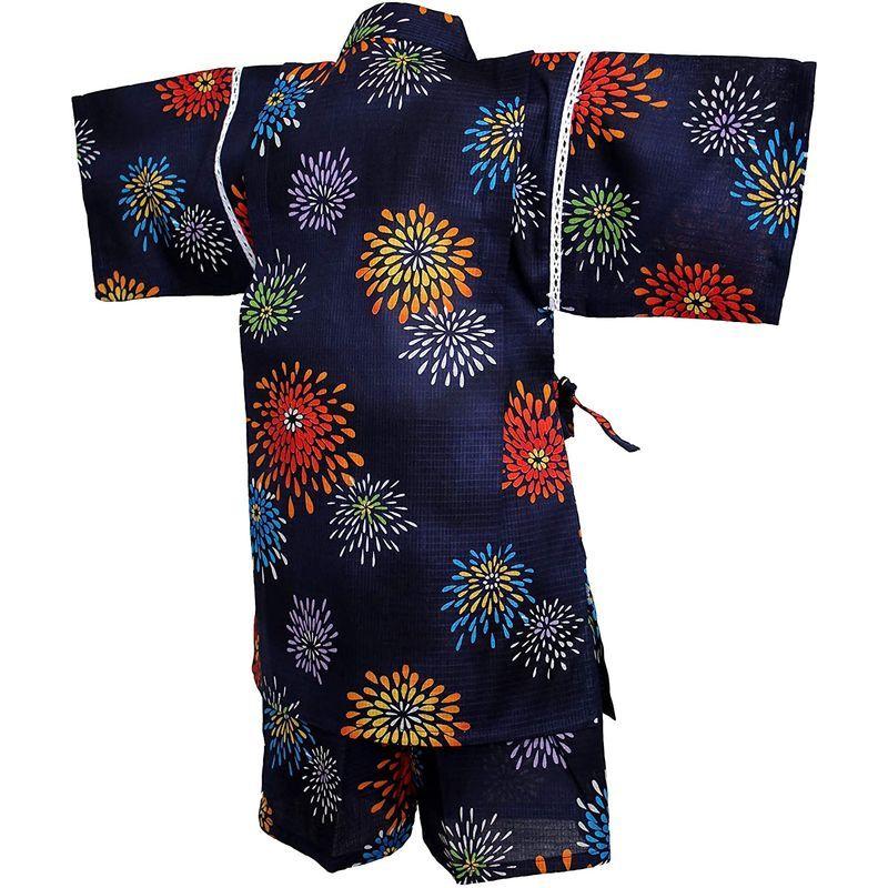 子供甚平 女の子 女児 キッズ じんべい 花火柄 紺 日本製 紅梅 綿100 サイズ９０ １００ １１０ １２０cm 夏祭り 花火 夏のル まとめ買い