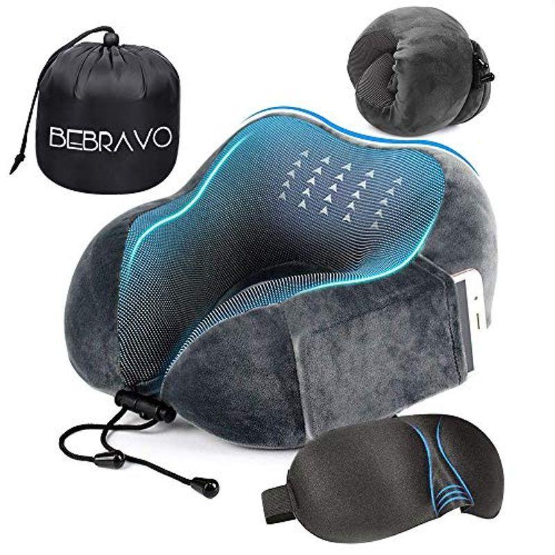 ネックピロー 飛行機 低反発 U型まくら BeBravo 旅行用 携帯枕 昼寝 首枕 コンパクト 通気性が良く 軽量 3Dアイマスク 収納袋