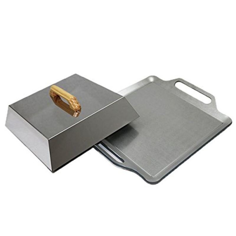 ZEOOR 極厚バーベキュー鉄板 ステンレス製 蒸し焼き蓋付き 板厚3mm 330×280mm