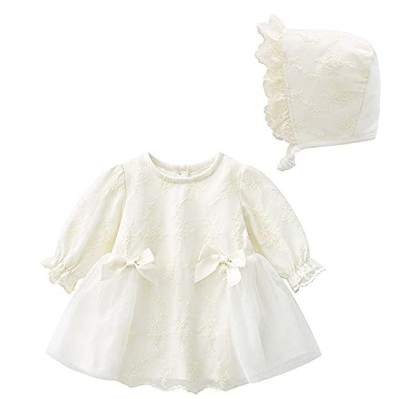 最終値下げ Reegoo Peter ベビー服 女の子 ワンピース 長袖 ドレス かわいい 赤ちゃん服 帽子付き 秋 韓国風 通園通学 リボン ホワイト Cisama Sc Gov Br