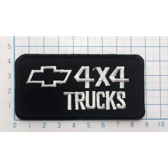 4×4 TRUCKS ブラック 四駆 四角型 ワッペン 【のりもの ロゴ マーク