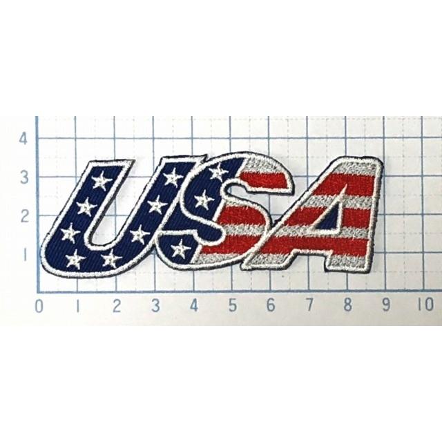 USAロゴ アメリカ国旗 文字型【国旗 フラッグ ワッペン 刺繍 アイロンワッペン】｜rabasan