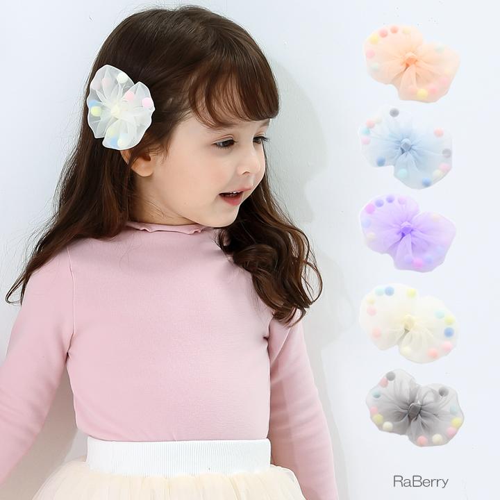 チュール ヘアクリップ ポンポン リボン キッズ 女の子 子供用 こども用 子ども用 ヘアアクセサリー 髪飾り プチプラ プレゼント ライトピンク |  | 01