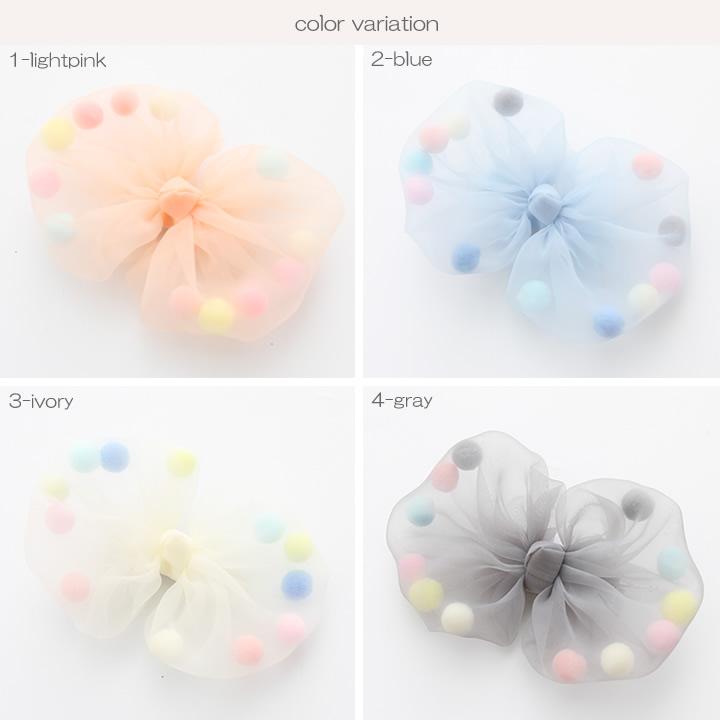 チュール ヘアクリップ ポンポン リボン キッズ 女の子 子供用 こども用 子ども用 ヘアアクセサリー 髪飾り プチプラ プレゼント ライトピンク |  | 05