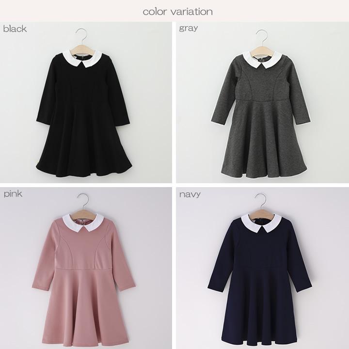 【即納】フォーマル ワンピース キッズ 子供服フォーマル 女の子 長袖 白襟 こども服 子ども服 無地  両側ポケット付き プチプラ 秋 冬 春 |  | 11