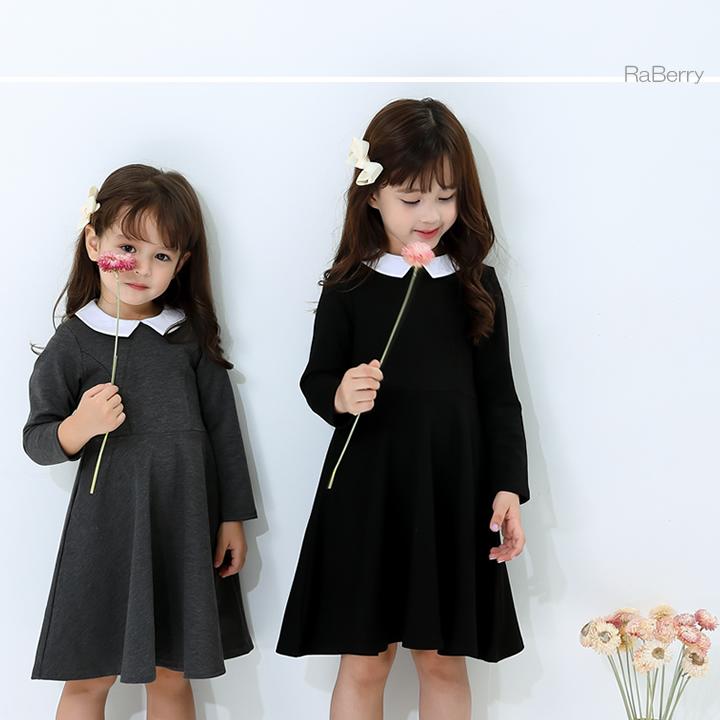 【即納】フォーマル ワンピース キッズ 子供服フォーマル 女の子 長袖 白襟 こども服 子ども服 無地  両側ポケット付き プチプラ 秋 冬 春 |  | 04