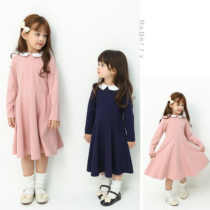 【即納】フォーマル ワンピース キッズ 子供服フォーマル 女の子 長袖 白襟 こども服 子ども服 無地  両側ポケット付き プチプラ 秋 冬 春 |  | 08