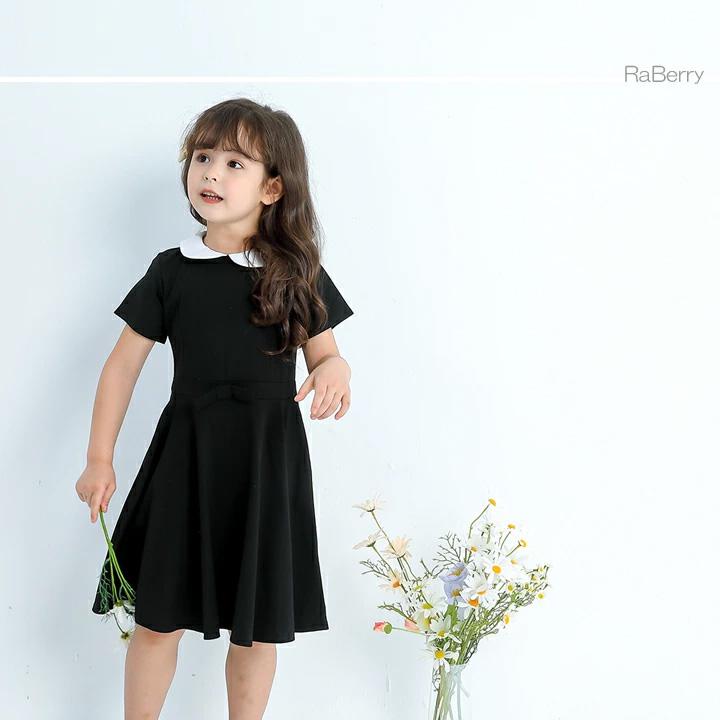 【即納】半袖 白襟 フォーマル ワンピース リボン キッズ 子供服 ポケット付き 女の子 長袖 こども服 子ども服 無地 プチプラ 春 夏 礼服 喪服 法事 ブラック |  | 03