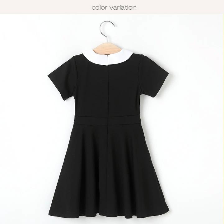 【即納】半袖 白襟 フォーマル ワンピース リボン キッズ 子供服 ポケット付き 女の子 長袖 こども服 子ども服 無地 プチプラ 春 夏 礼服 喪服 法事 ブラック |  | 05