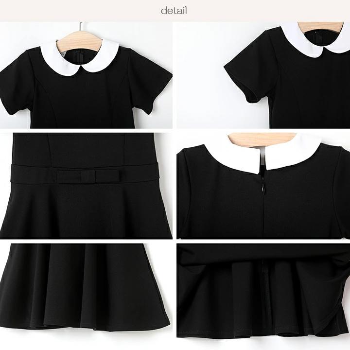【即納】半袖 白襟 フォーマル ワンピース リボン キッズ 子供服 ポケット付き 女の子 長袖 こども服 子ども服 無地 プチプラ 春 夏 礼服 喪服 法事 ブラック |  | 06