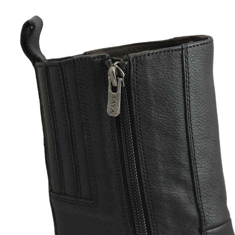 未使用/24.0 サヤ SAYA ロングブーツ ハーフジップ ローヒール レザー SAYA（サヤ） ラボキゴシ 51224 B ブラック ハーフブーツ シークレット