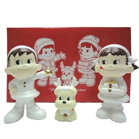ホワイト ペコちゃん＆ポコちゃんクリスマス 陶器製フィギュア｜racimall