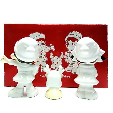 ホワイト ペコちゃん＆ポコちゃんクリスマス 陶器製フィギュア｜racimall｜02
