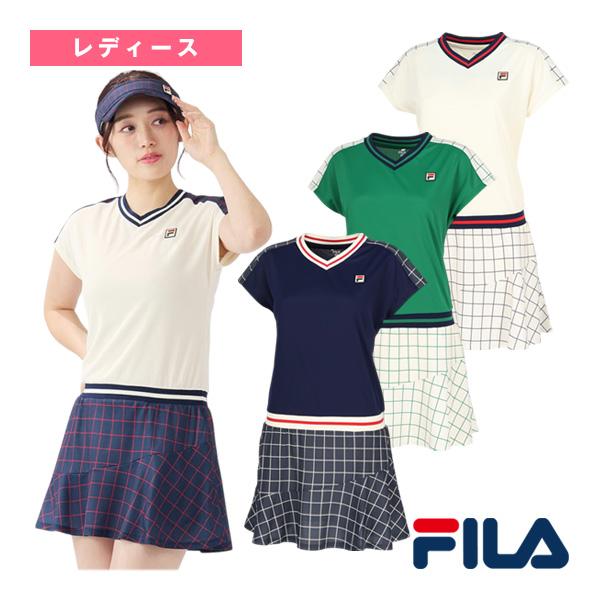 フィラテニスワンピース FILA フィラ テニスウエア 無地 ノースリーブ Vネックワンピース