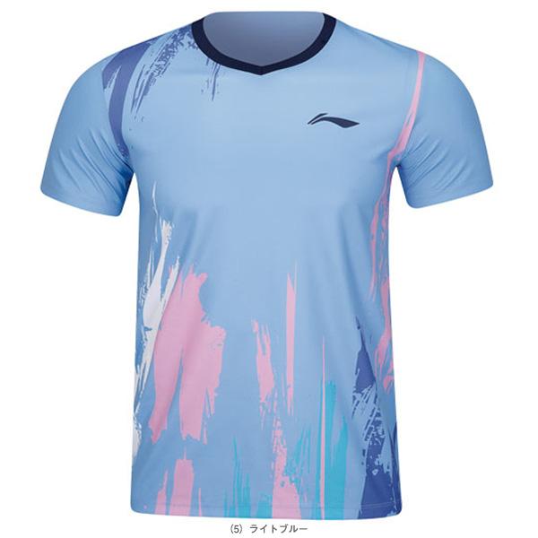 バドミントンウェア グラフィックプリントライトブルー LI-NING リーニン バドミントンウェア『メンズ/ユニ』 ゲームシャツ