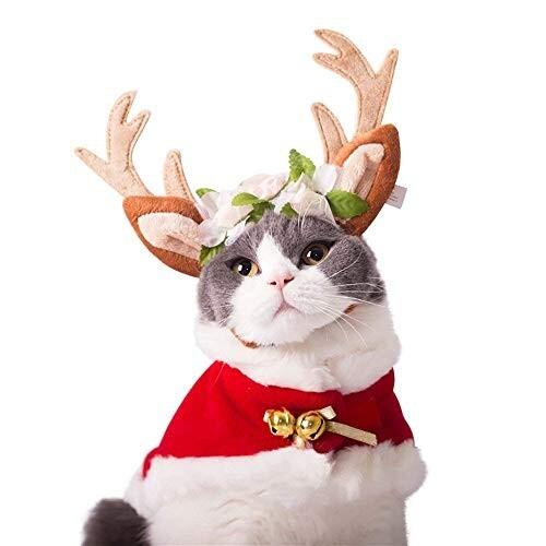 犬服 猫服 コスチューム クリスマス マント サンタクロース服 暖かい 防寒 花付き鹿の角