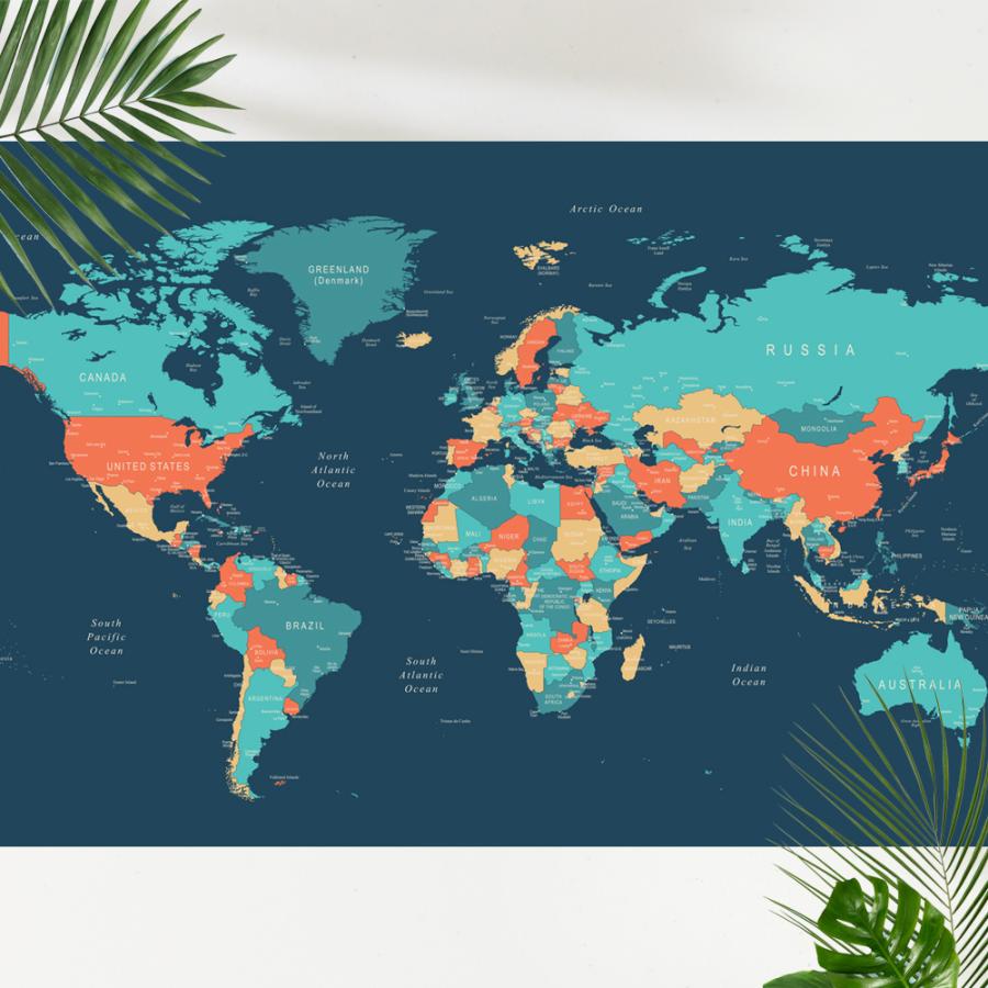 世界地図 ポスター [ネイビーシー] 英語 オフィス インテリア World