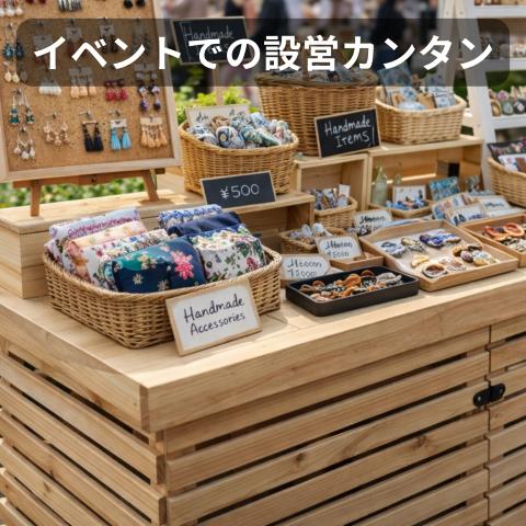 木製テーブルカウンター 組立式 移動可能 屋内用 イベント マーケット
