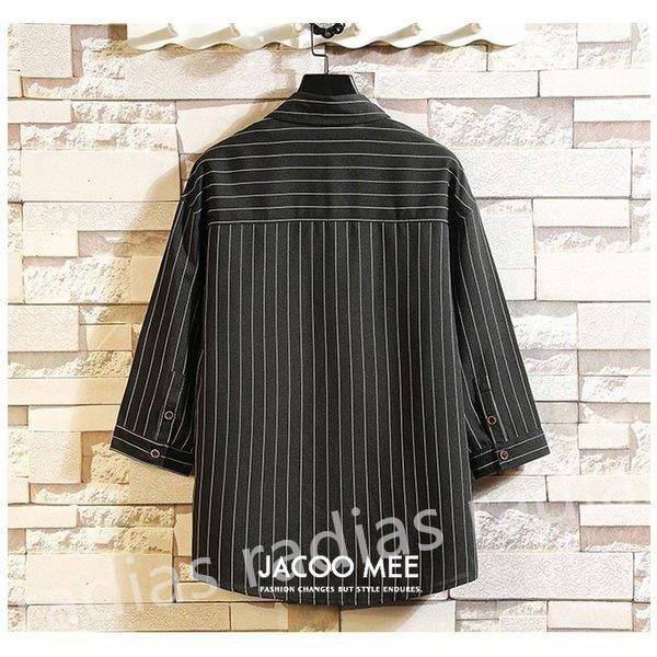 シャツ メンズ ストライプシャツ 七分袖 カジュアルシャツ アロハシャツ 五分袖 シャツ トップス 開襟シャツ ストライプ シャツ 夏 夏服