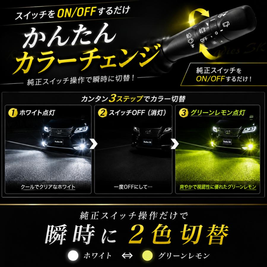 Radies SK 2色切り替え LED フォグランプ H11 H8 H9 H16 HB4 爆光