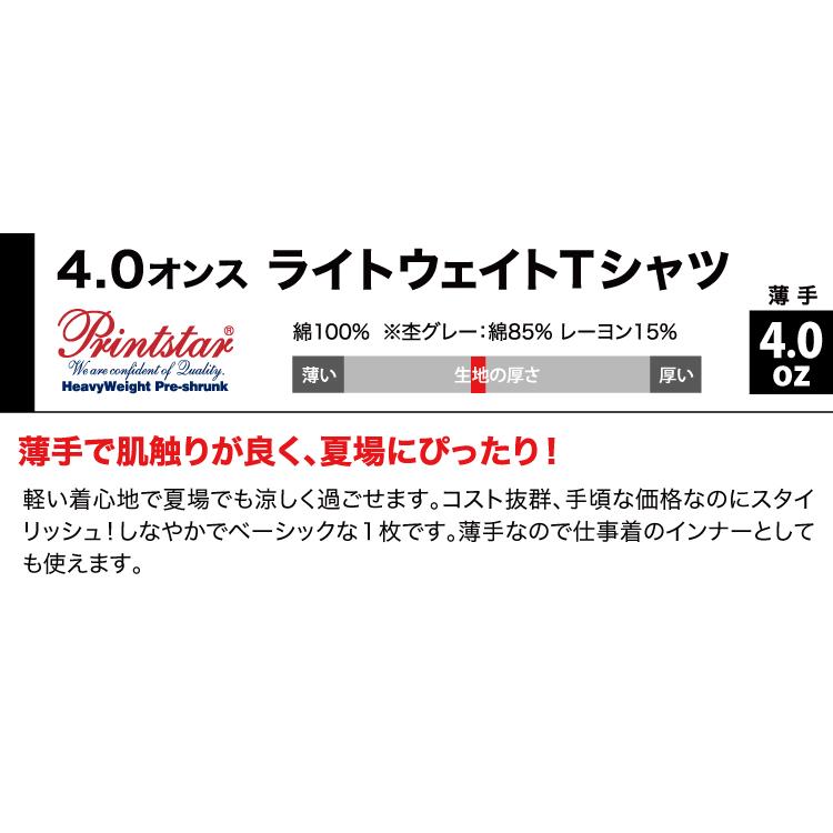 Printstar Tシャツ 無地 半袖 激安服 4.0オンス 薄手 ライト Printstar Tシャツ 無地 半袖 激安服 4.0オンス 薄手 ライト