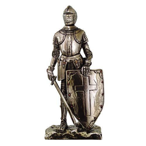 てなグッズや Crusader Knight (8718) 7" Statue Resin Cast Cold Finishing Silver Statue オブジェ、置き物