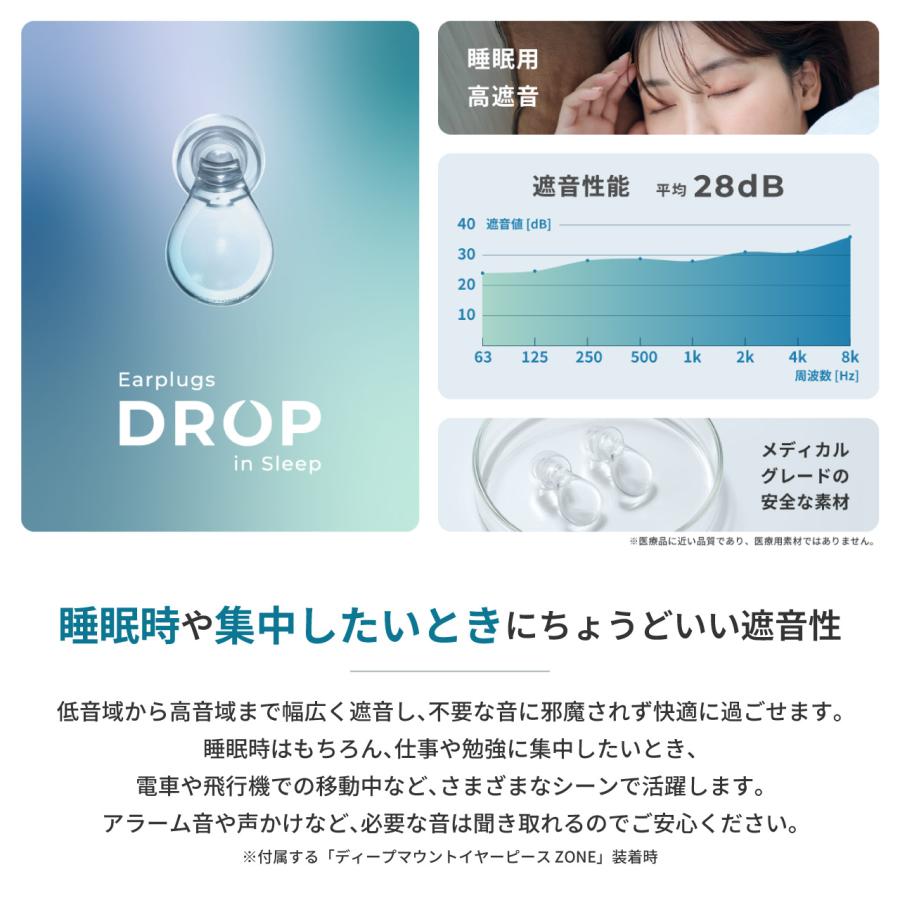 ラディウス radius EP-D10 睡眠用イヤープラグ DROP in Sleep 耳栓 就寝 集中 肌に優しい 目立たない ディープマウントイヤーピースZONE付属 |  | 03