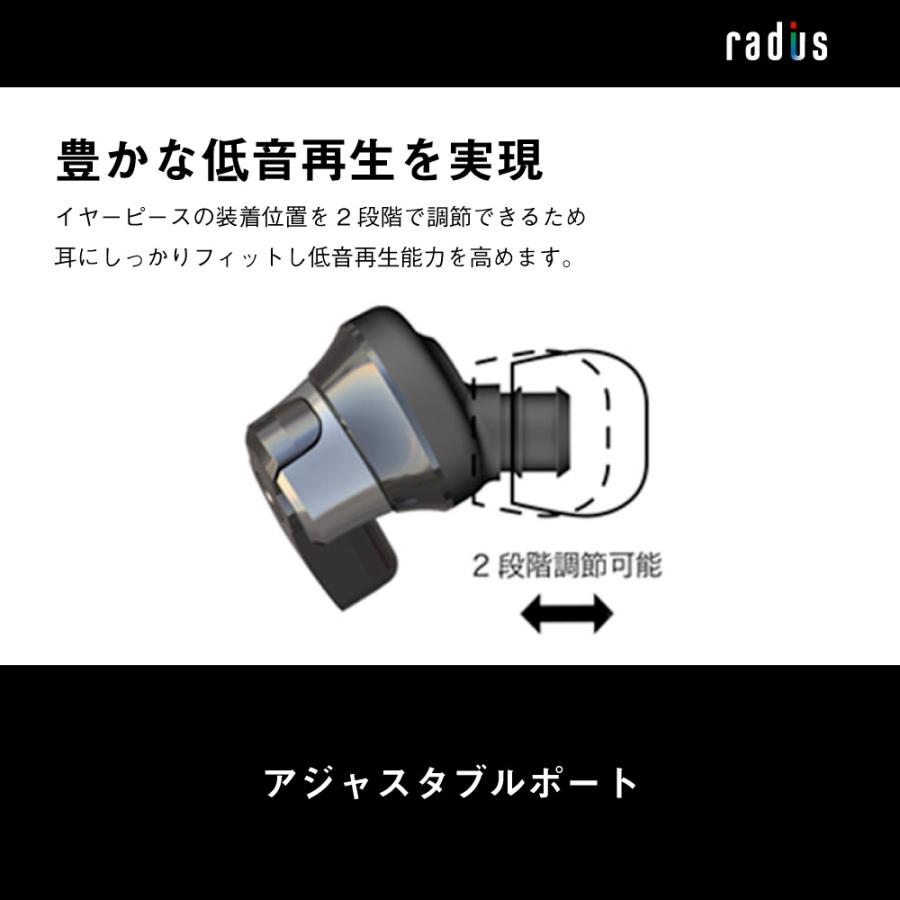 ラディウス radius HP-NHL11R イヤホン 有線 重低音 Lightning ライトニング iPhone用 iPad iOS リモコン付き ハイレゾ｜radius｜07