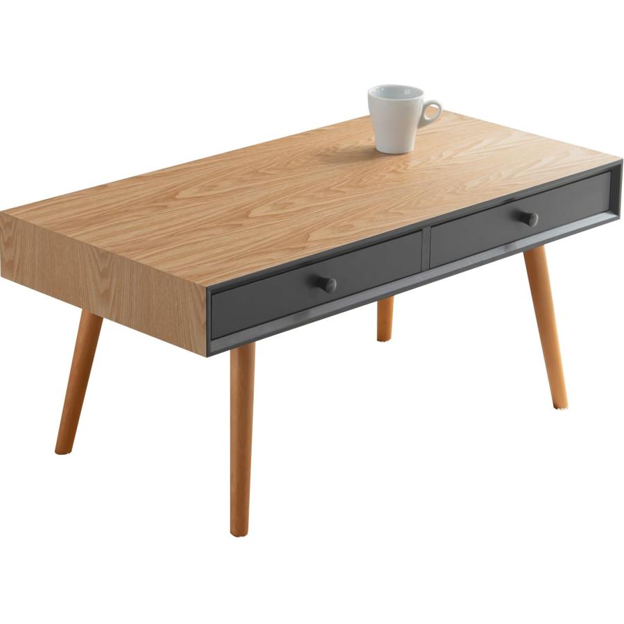 萩原 ローテーブル センターテーブル 天然木 引出し 2杯 付き UV塗装