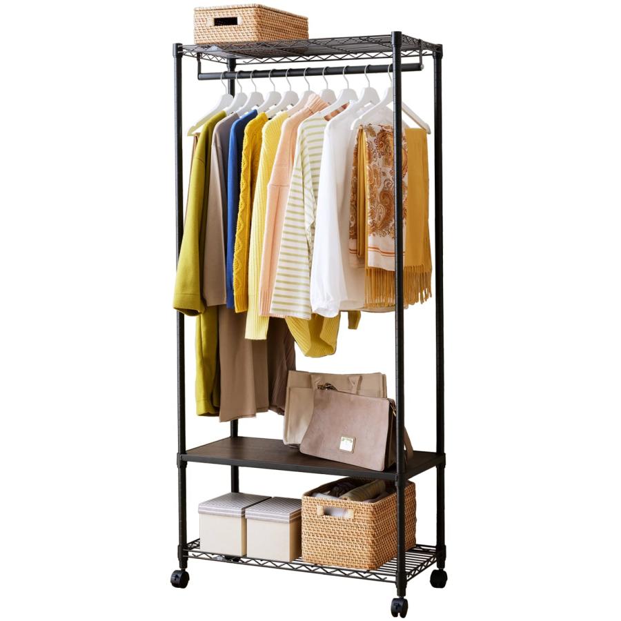 ドウシシャ] ルミナス ノワール ウッドシェルフ付きワードローブ 3段