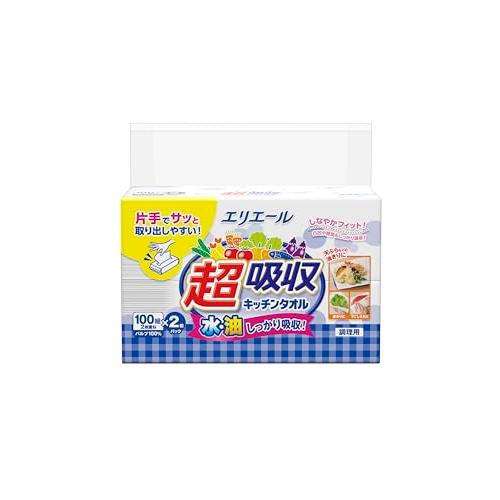 エリエール キッチンペーパー 超吸収 キッチンタオル シートタイプ 100組×2パック パルプ100%（Yahoo!・Raffine）