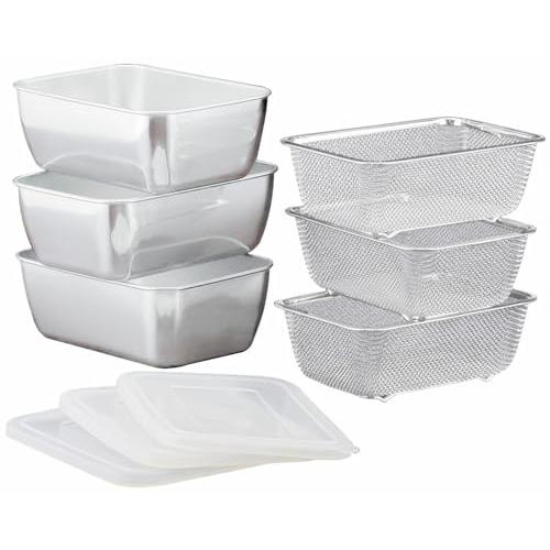 下村企販 保存容器 角バット ザルセット 3個組セット 【日本製】 食洗