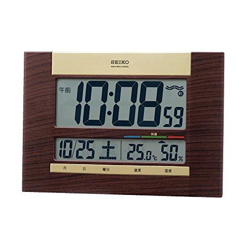 【アウトレット】SEIKO 電波時計 掛時計 木目 ブラウン 温度湿度カレンダー セイコークロック(Seiko Clock) 掛け時計 置き時計兼用 電波 デジタル