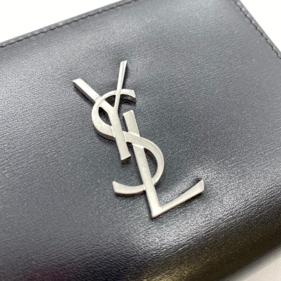 YSLロゴ財布　YSL ブラックレザー 二つ折り財布箱付き 楽天市場】サンローラン YSLロゴ クロコ型押し 二つ折り財布 ブラック