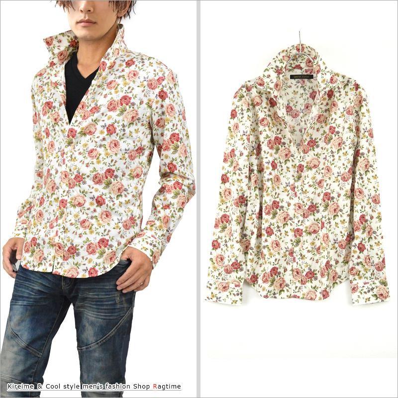 花柄シャツ 長袖 メンズ 柄シャツ ドレスシャツ デザインシャツ