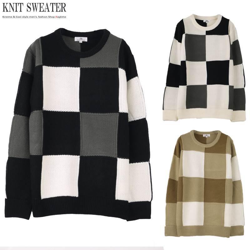 セーター メンズ ブロック チェック 厚手 クルーネック アクリル ニット 編み込み おしゃれ B 05 B 05 Ragtime 通販 Yahoo ショッピング