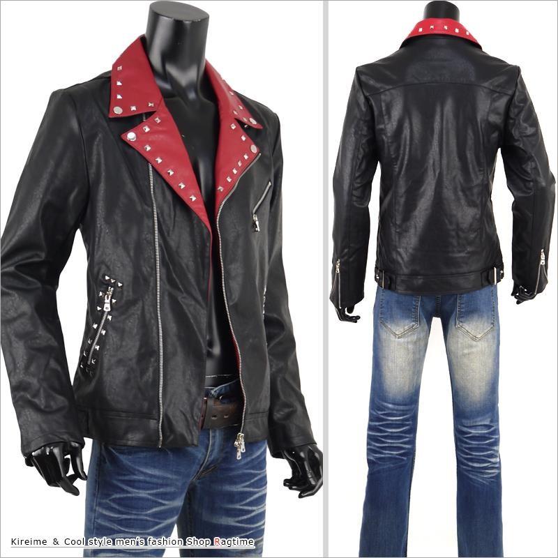 ライダースジャケット メンズ ロック パンク 襟カラー切替 スタッズ PU