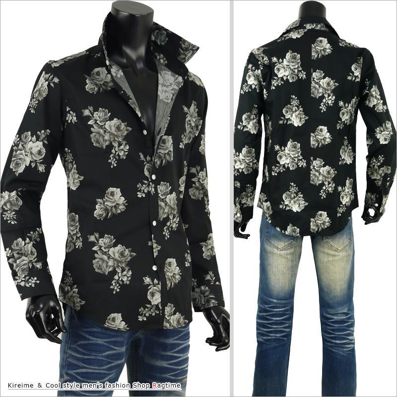 花柄シャツ メンズ バラ 薔薇 ドレスシャツ おしゃれ 総柄シャツ