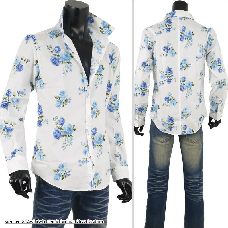 花柄シャツ メンズ バラ 薔薇 ドレスシャツ おしゃれ 総柄シャツ