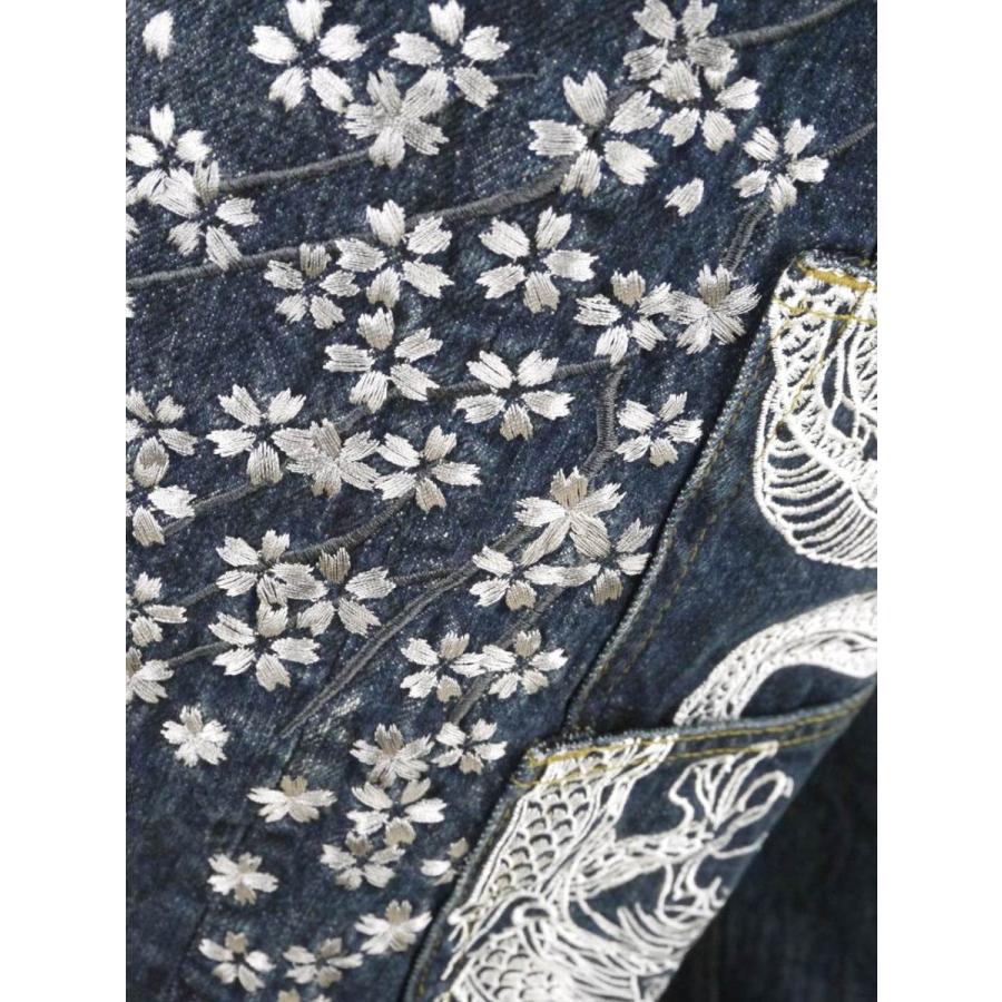 【4XL】絡繰魂 デニムパンツ サイズ110 龍刺繍 5連ポケット 桜昇龍刺繍デニムパンツ 絡繰魂 232224 和柄 和風 ジーンズ 竜