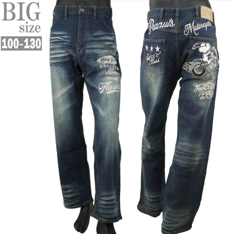 返品不可 ジーンズ メンズ 大きいサイズ ストレッチデニムパンツ スヌーピー C 02 お洒落 刺繍 キャラ Snoopy ジーンズ デニムパンツ Trabal Mx