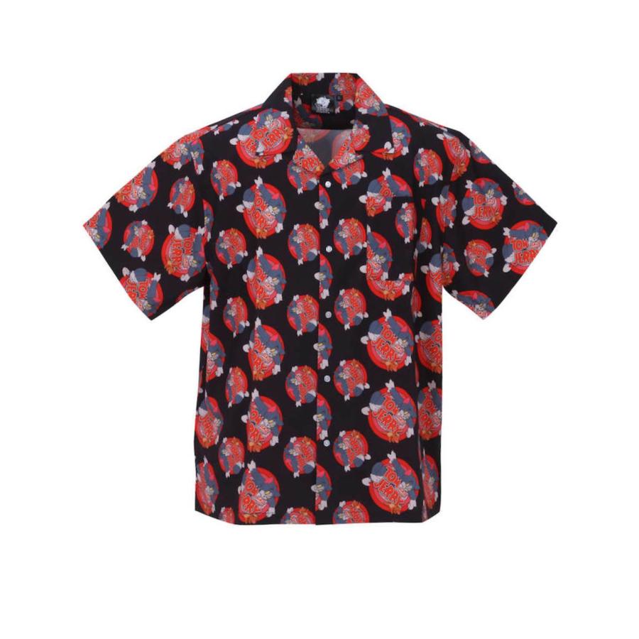 開襟シャツ メンズ 半袖 オープンカラー パイナップル 総柄 デザイン