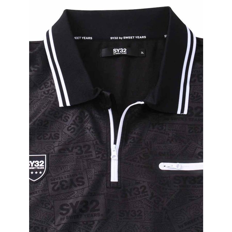 ポロシャツ 大きいサイズ メンズ ハーフジップ SY32 エンボス 総柄