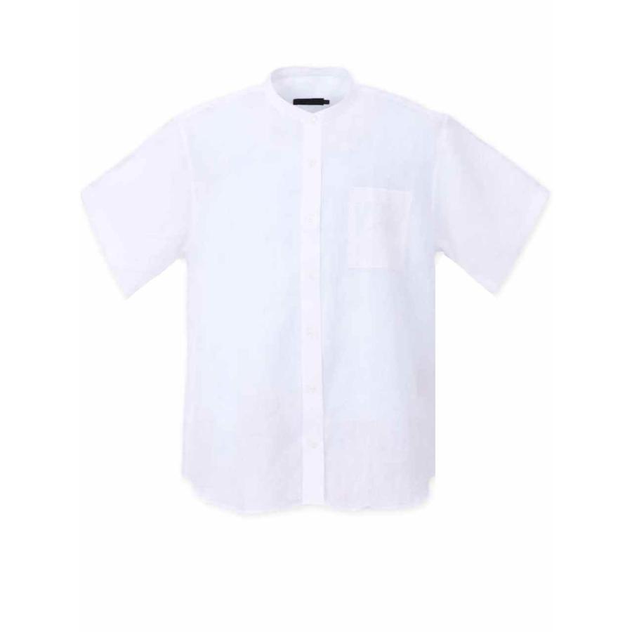 リネンシャツ 半袖 大きいサイズ メンズ 麻シャツ バンドカラー 胸