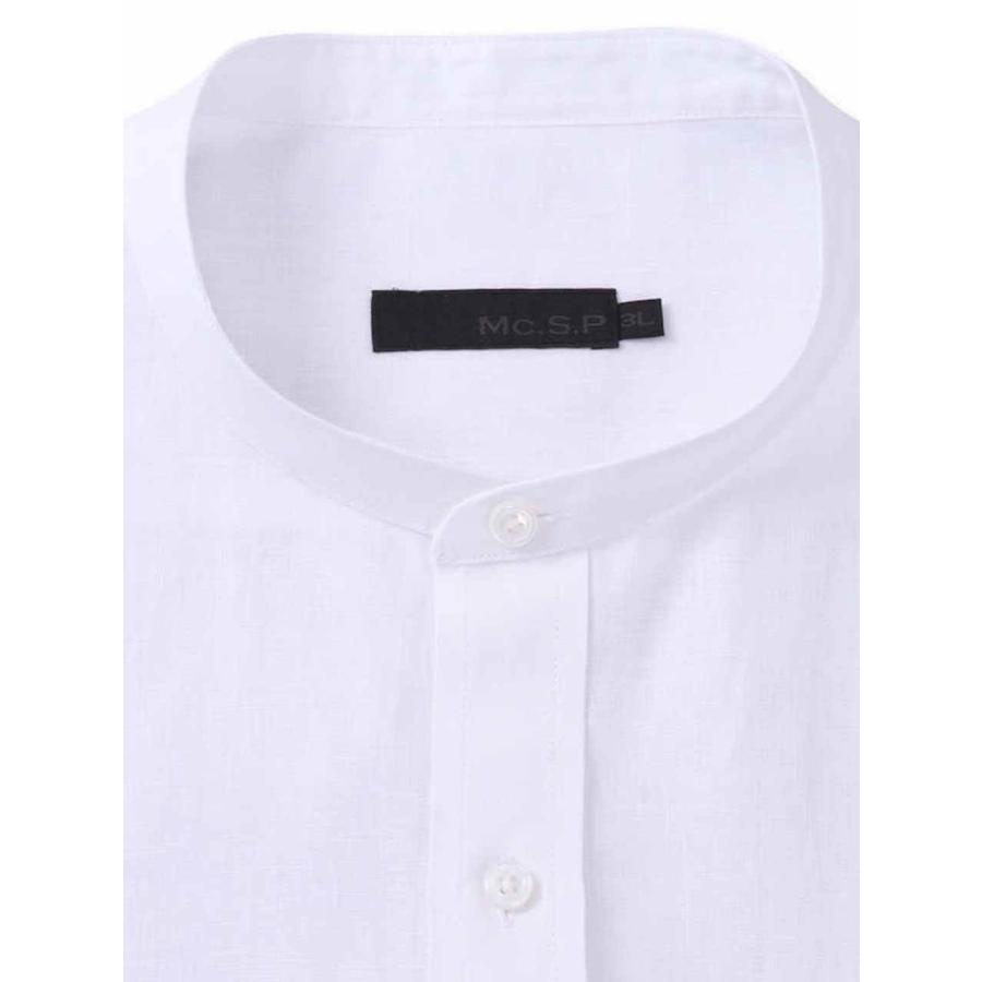 リネンシャツ 半袖 大きいサイズ メンズ 麻シャツ バンドカラー 胸