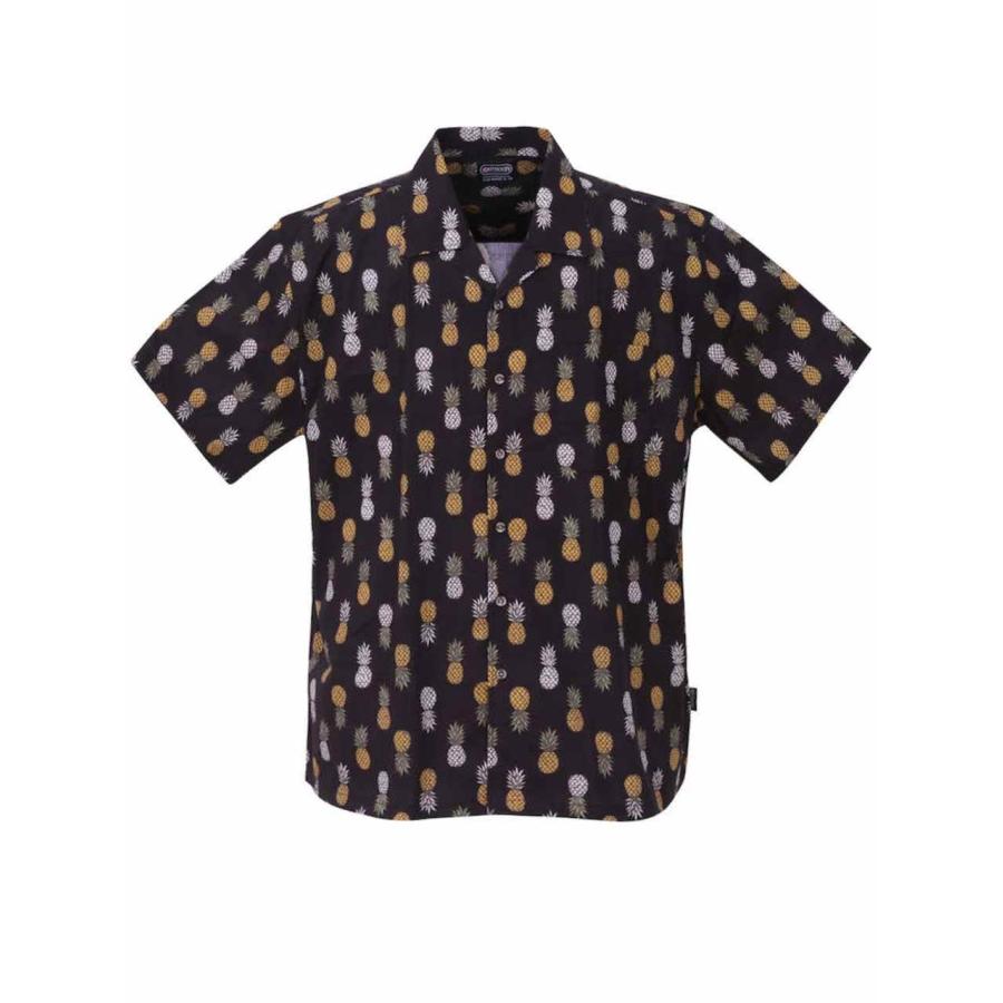 開襟シャツ メンズ 半袖 オープンカラー パイナップル 総柄 デザイン サマーシャツ おしゃれ C050606-01 開襟シャツ メンズ 半袖 オープンカラー パイナップル 総柄 デザイン