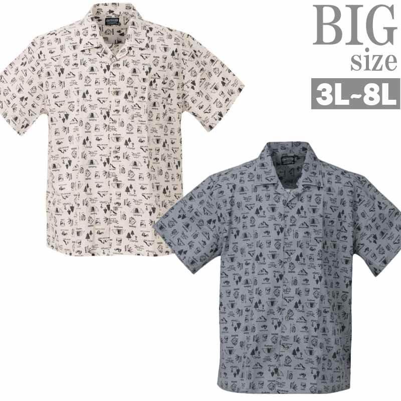 開襟シャツ メンズ 半袖 オープンカラー キャンプ CAMP 総柄 デザイン サマーシャツ おしゃれ C050606-02 開襟シャツ メンズ 半袖 オープンカラー キャンプ CAMP 総柄 デザイン